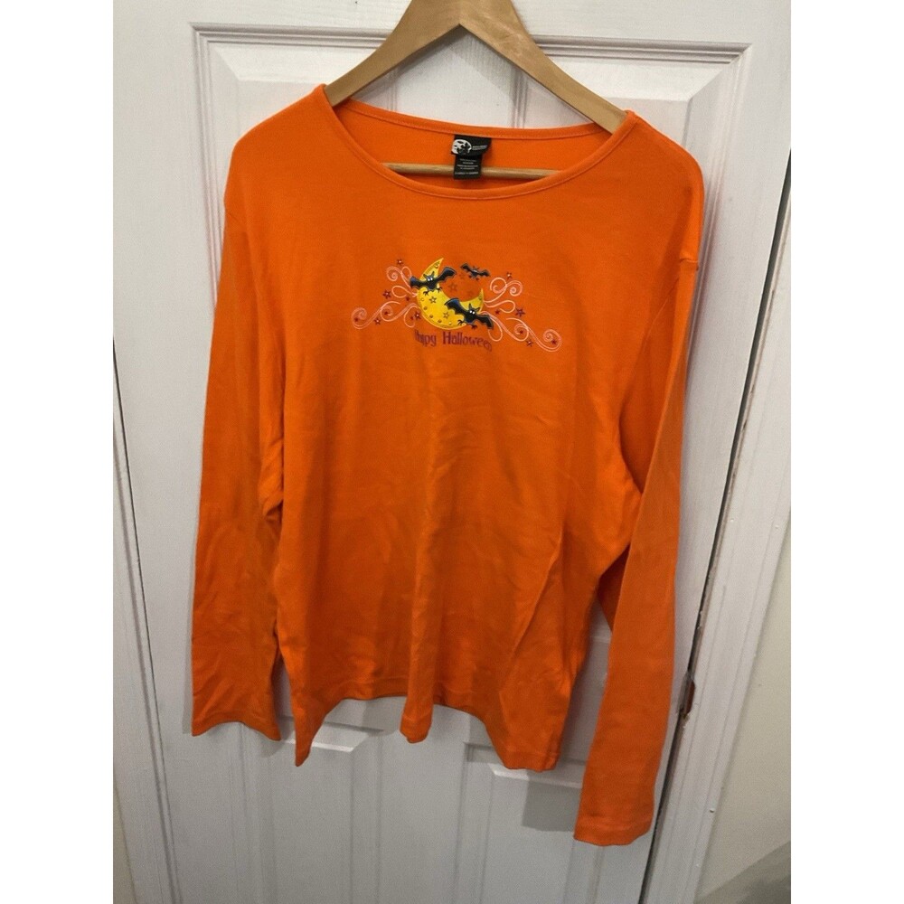 Mandal Bay Women's XL  Orange Halloween Embroidered Long Sleeve Top